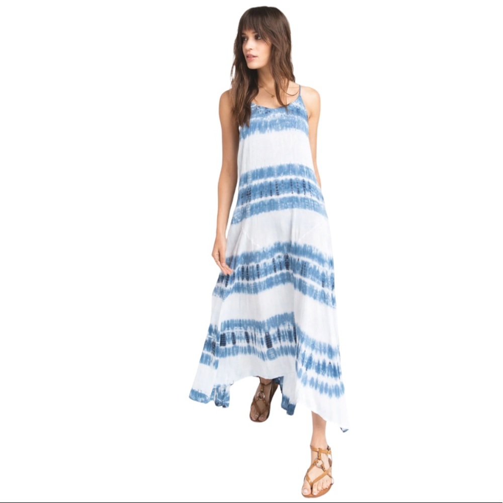 Tie-Dye Blue and White Maxi Dress - Sleeveless Flowing Summer Dress